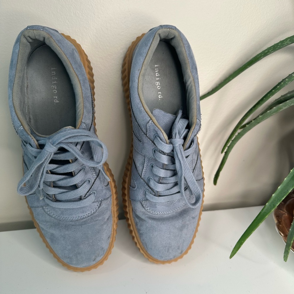 Indigo Rd Blue Suede Platform Sneakers Gum Sole Women’s 10 Y2K Creeper Style - Picture 5 of 15